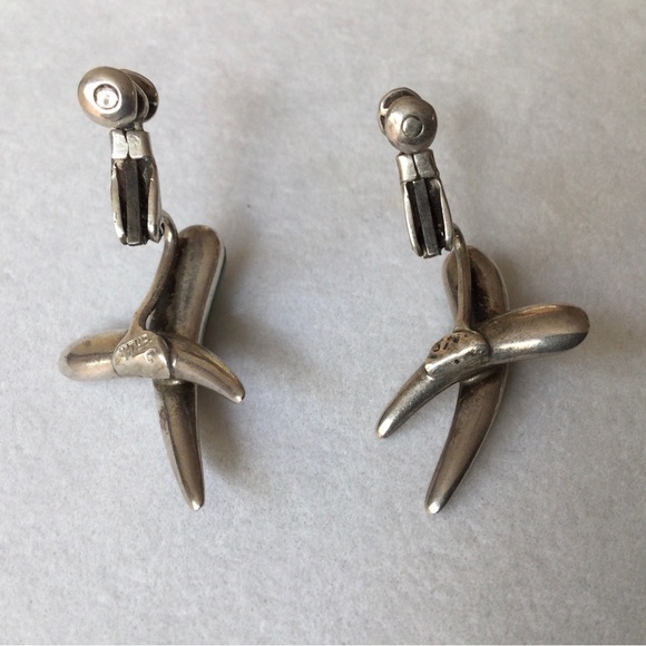 Sigi Pineda Silver & Nephrite Jade Clip Earrings - Stamped - circa 1950s - Picture 3 of 8